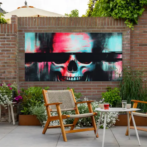 Schedels - Glitch - Cyberpunk Tuinposter op houten frame 2 cm dik xxl -sfeer3