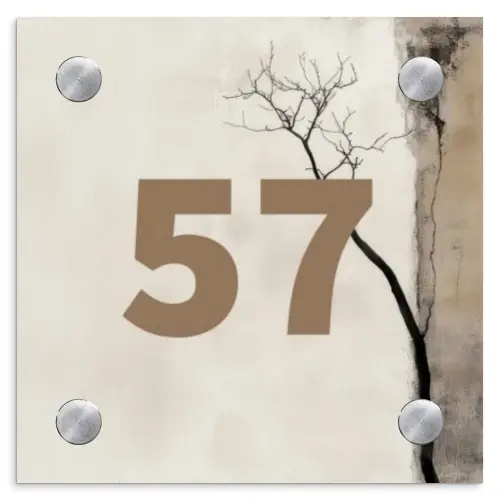 Boomsilhouet beige achtergrond - Traditioneel Naambord Vierkant klein -3d