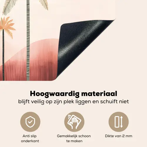 Palmbomen - Heuvels - Minimalistisch - Zachtroze Inductie beschemer met haakjes klein -ky-onderkant-nl