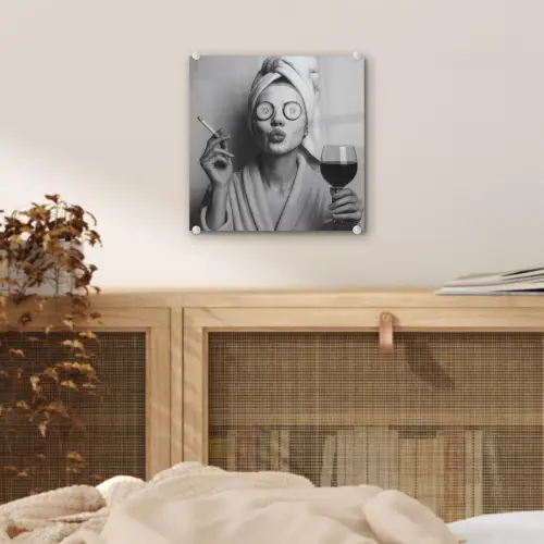 Vrouw - Masker - Wijn - Sigaret plexiglas 5mm klein -sfeer4
