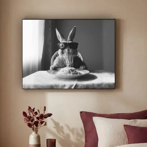 Konijn - Bunny - Zonnebril - Tafelkleed - Pasta - Schattig Textielframe zwart klein -sfeer1