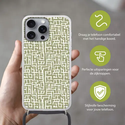 Grafisch - Patroon - Groen Hoesje iPhone 16 Pro Max met koord klein 804 -sfeer2_NL