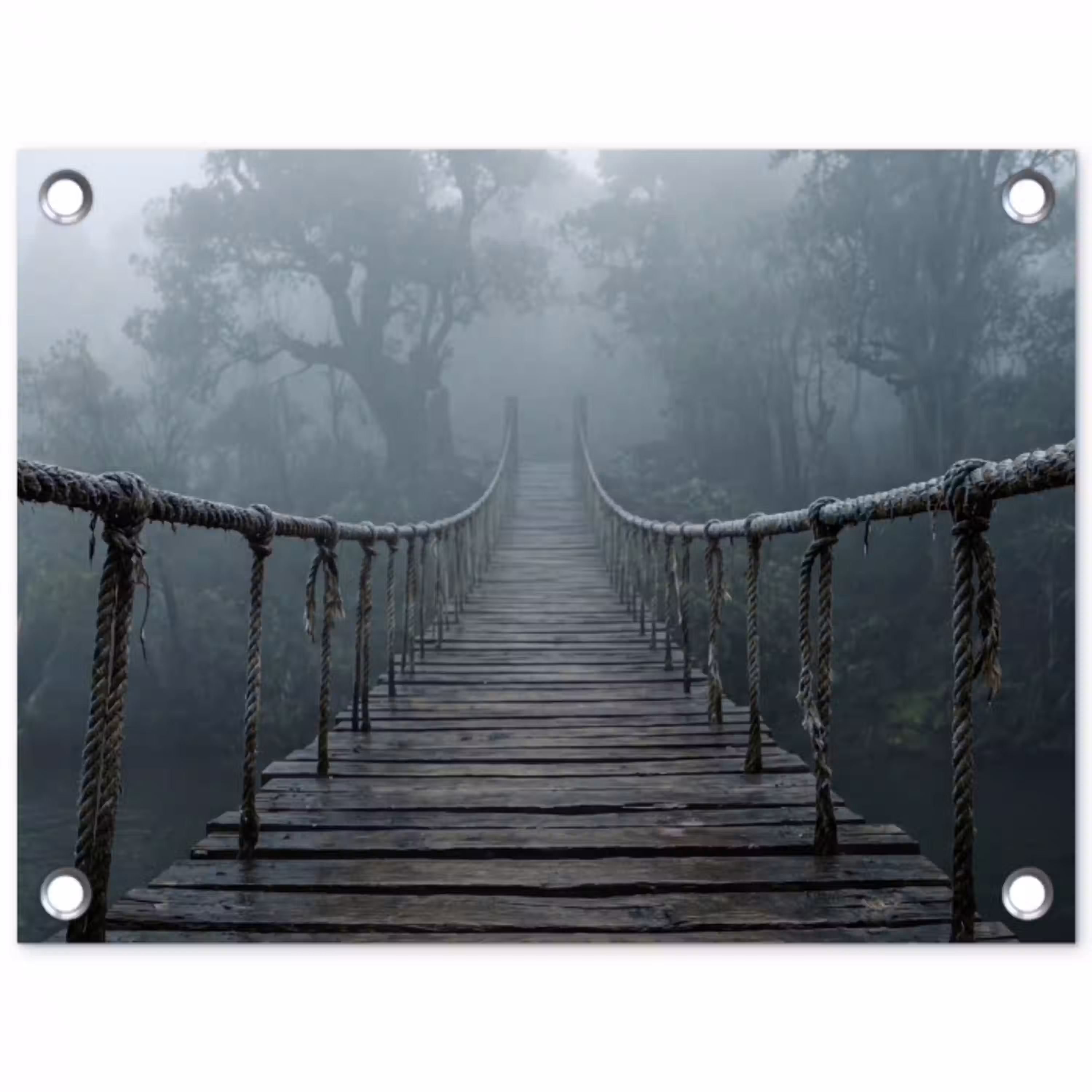 Brug - Jungle - Mist - Natuur tuinposter los doek klein -3d