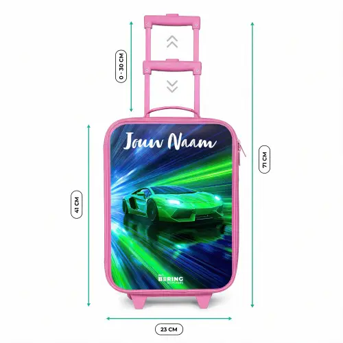 Sportauto - Groen - Snelheidslijnen - Neon Kinderkoffer - Roze klein -productfoto_formaten