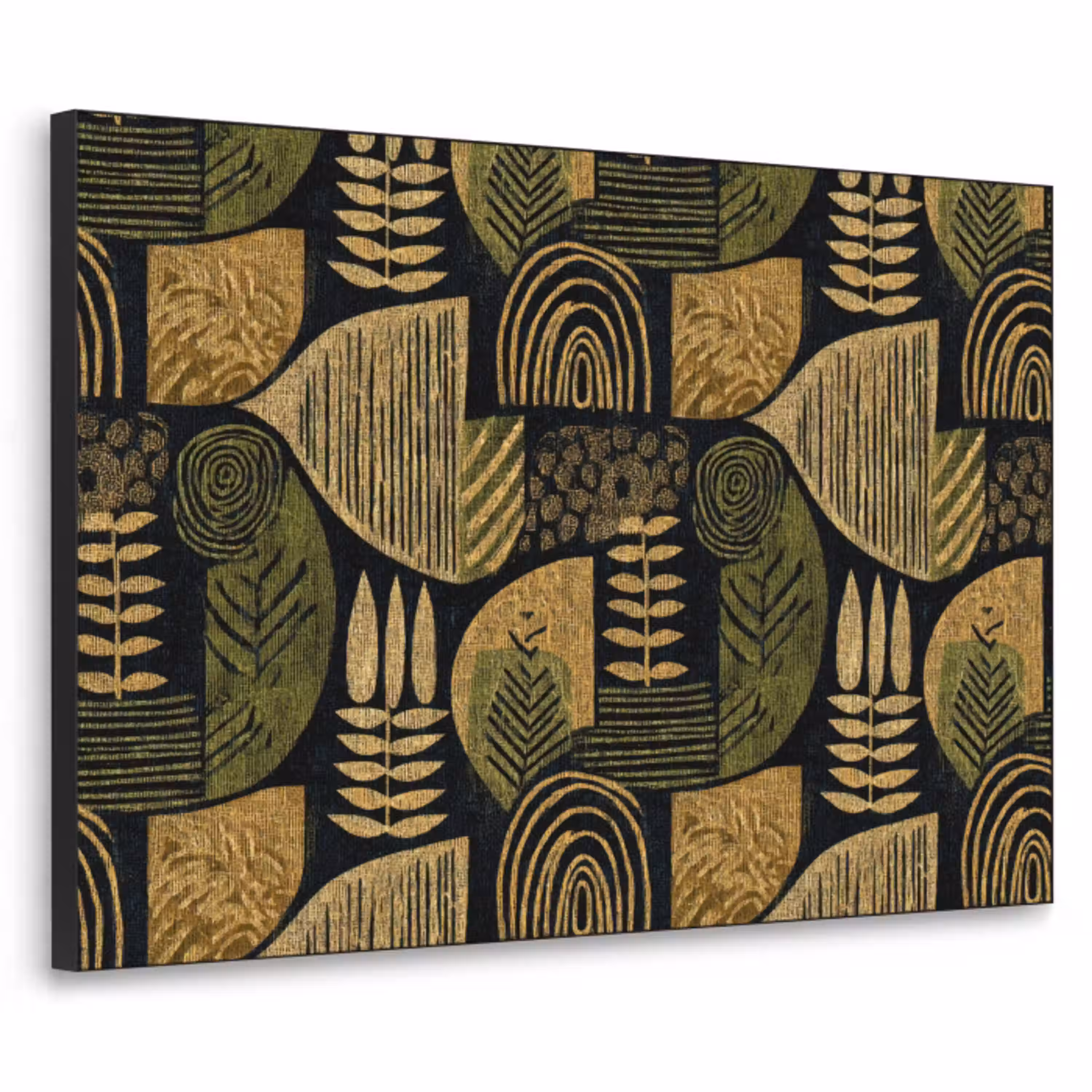 Zwart - Okergeel - Botanisch - Textuur Textielframe zwart klein 947 -3d