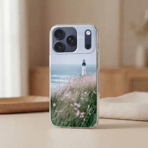 Vuurtoren - Klif - Zee - Bloemen Telefoonhoesje iPhone 17 Pro klein -sfeer2