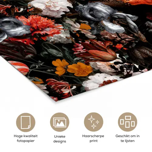Lippen - Bloemen - Verf - Oranje - Kunst - Abstract - Oude meesters poster papier klein -closeup_NL