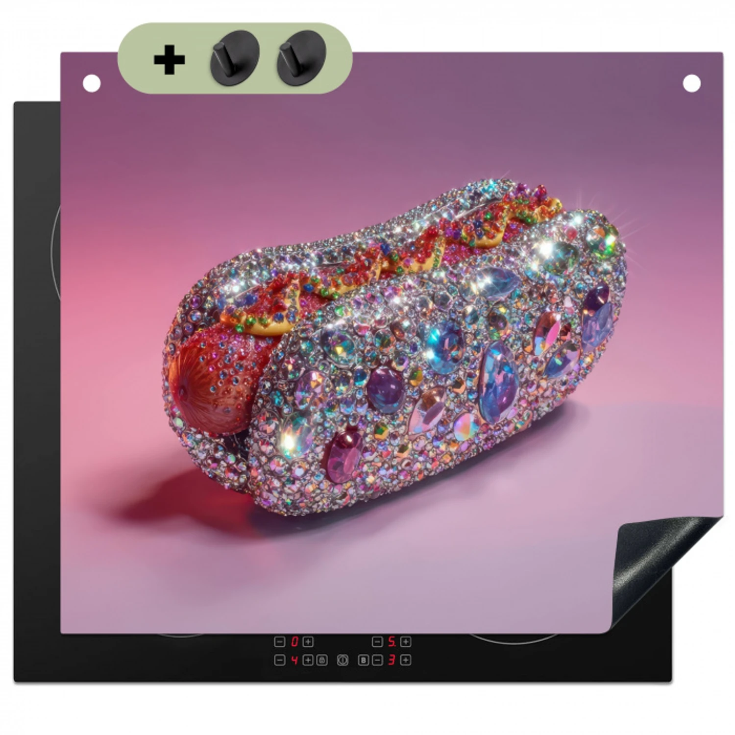 Hotdog - Steentjes - Glitters - Paars Inductie beschemer met haakjes middel -3d