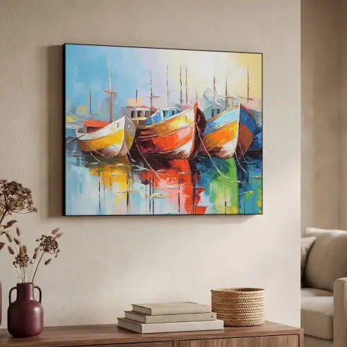 Boten - Kunst - Kleuren - Schilderij Textielframe zwart klein -sfeer3