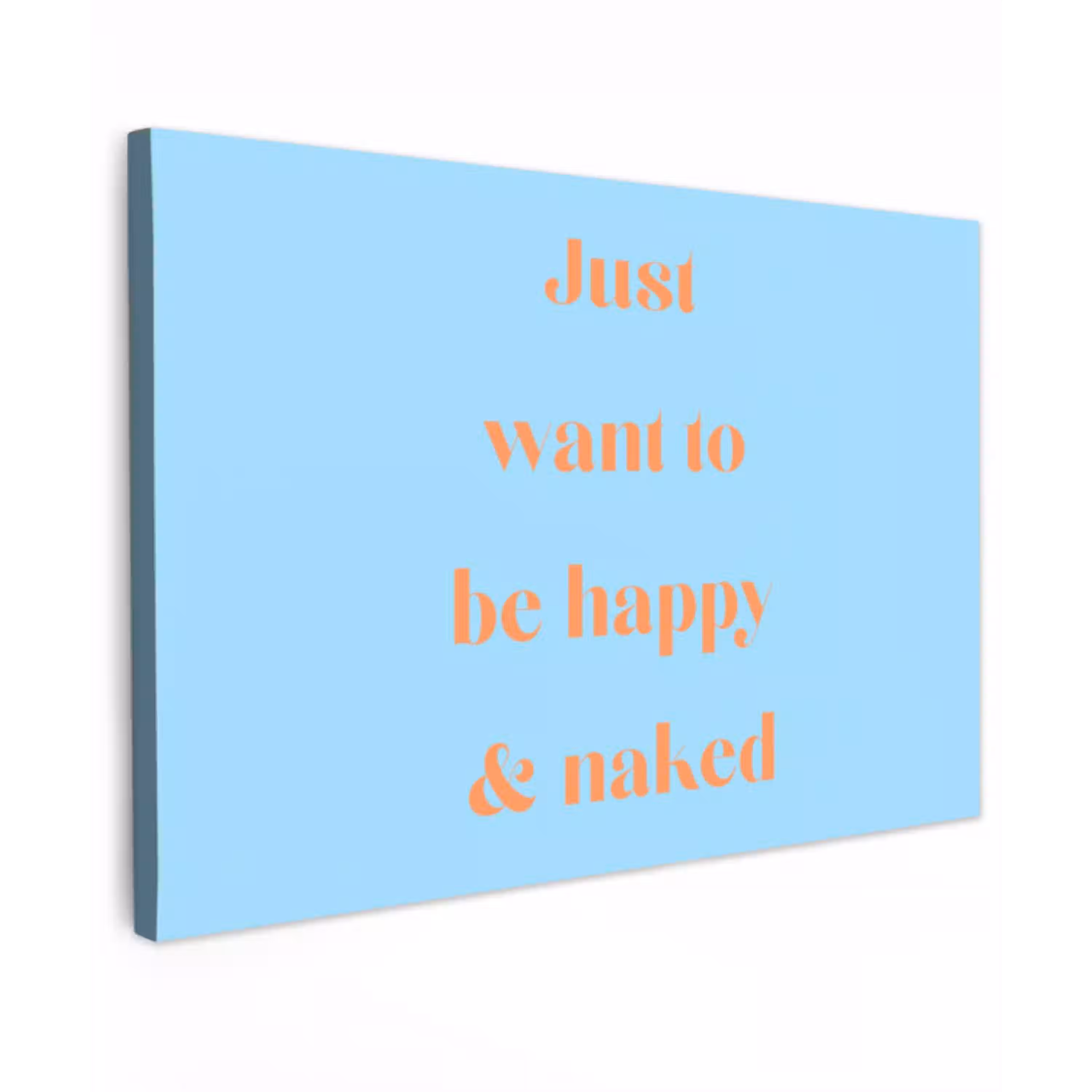 Blauw - Oranje - Just want to be happy & naked canvas 2cm klein -z3d