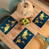 Wereldkaart - Goud - Donkerblauw Placemat vinyl groot -zzsfeer5_Kitchenyeah-website
