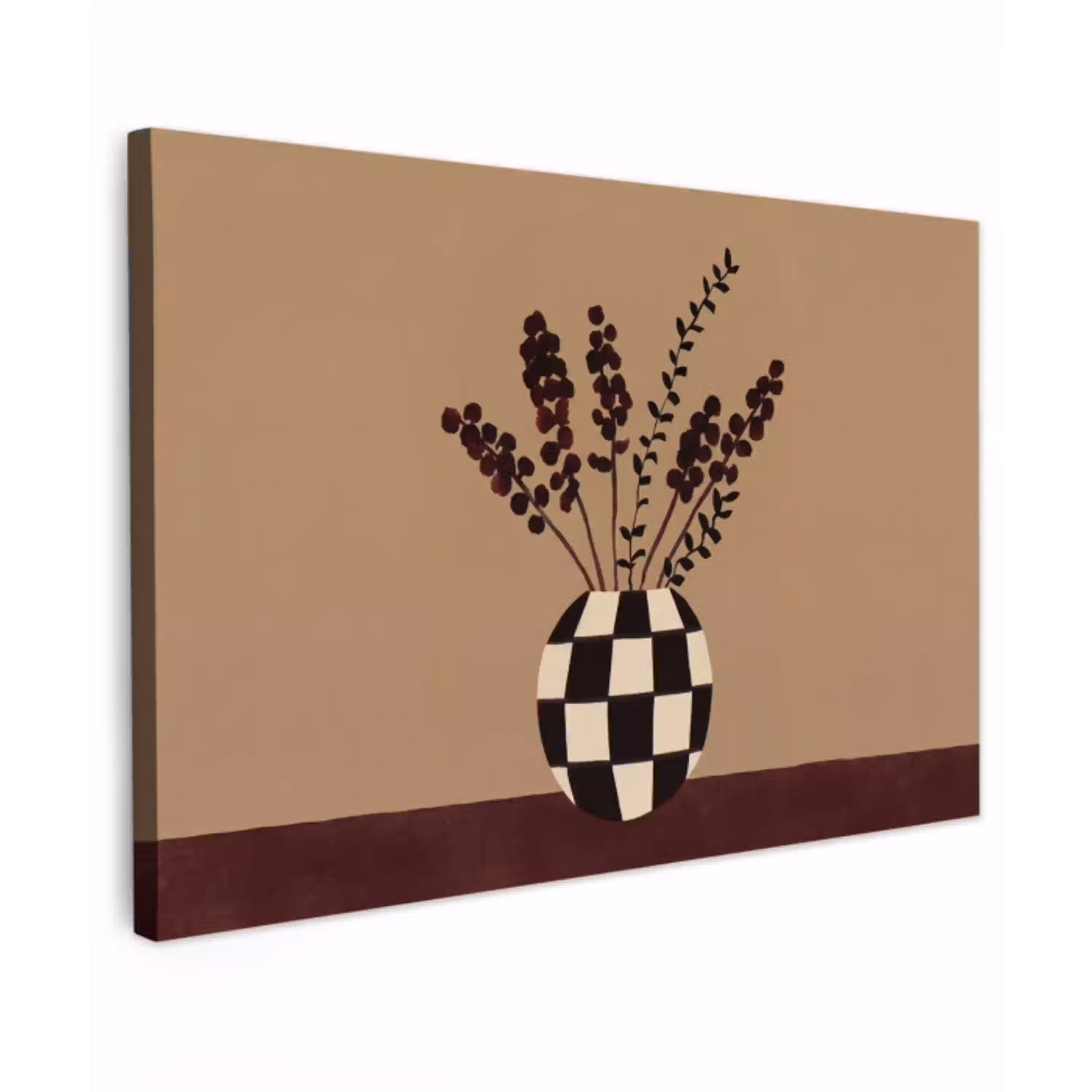 Minimalistisch - Vaas - Bloemen - Bruin Tuinposter op houten frame 2 cm dik klein -3d