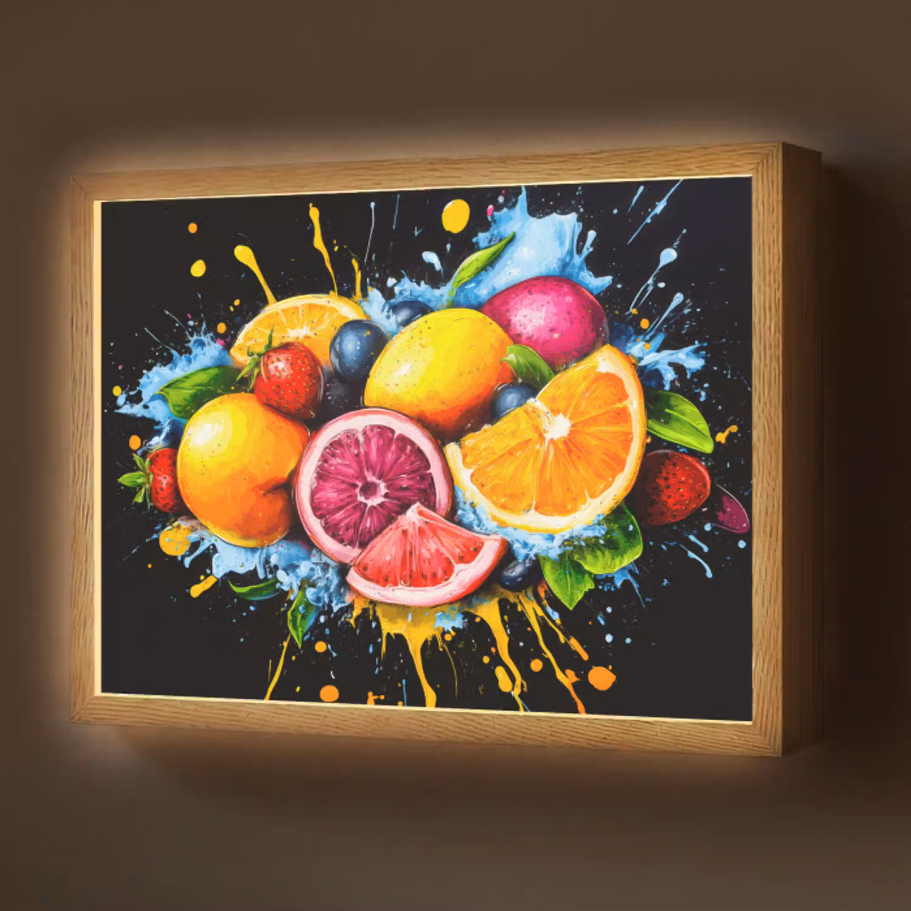 Fruit - Graffiti - Kleurrijk - Sinaasappel - Aardbei - Abstract Light Box met batterij (Wandlamp) middel -z3d_website