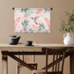 Kolibrie - Vliegen - Natuur - Illustratie - Kleurrijk Wandkleed katoen klein -sfeer6