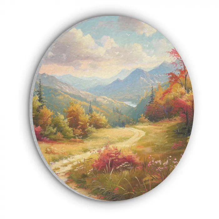 Landschap - Illustratie - Natuur Akoestische PET Vilt - Rond klein -3d