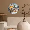Kerstdorp - Huizen - Sneeuw - Kerst Wandcirkel behangsticker klein -sfeer1