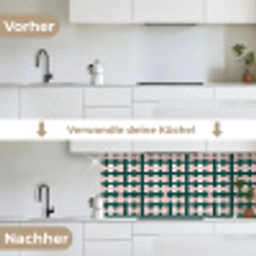 Vlechtpatroon - Groen - Roze - Grafisch keuken achterwand 2 middel 871 -voor-na_DE