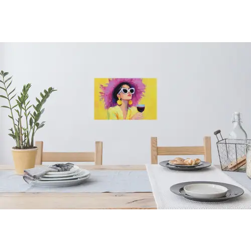 Vrouw - Hoed - Paars - Wijn Muursticker klein -eettafel