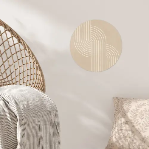Parallelle lijnen - Lichte textuur - Beige Wandcirkel behangsticker klein -sfeer4