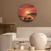 Savanne - Olifanten - Zonsondergang Akoestische PET Vilt - Rond klein -sfeer1