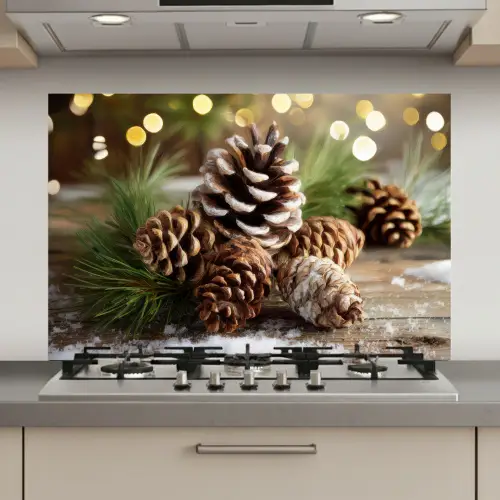 Dennenappels - Kerstsfeer - Bruin - Groen keuken achterwand spatscherm klein -3d_website