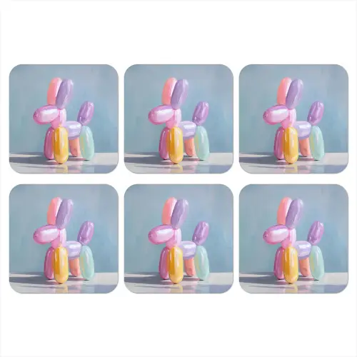 Dier - Ballon - Pasteltinten - Glanzend onderzetter kurk middel -3d