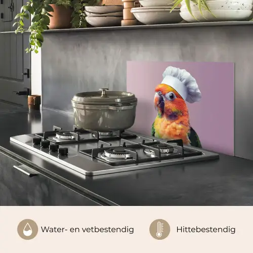 Papegaai - Koksmuts - Nieuwsgierig - Vogel keuken achterwand spatscherm klein -usp_NL