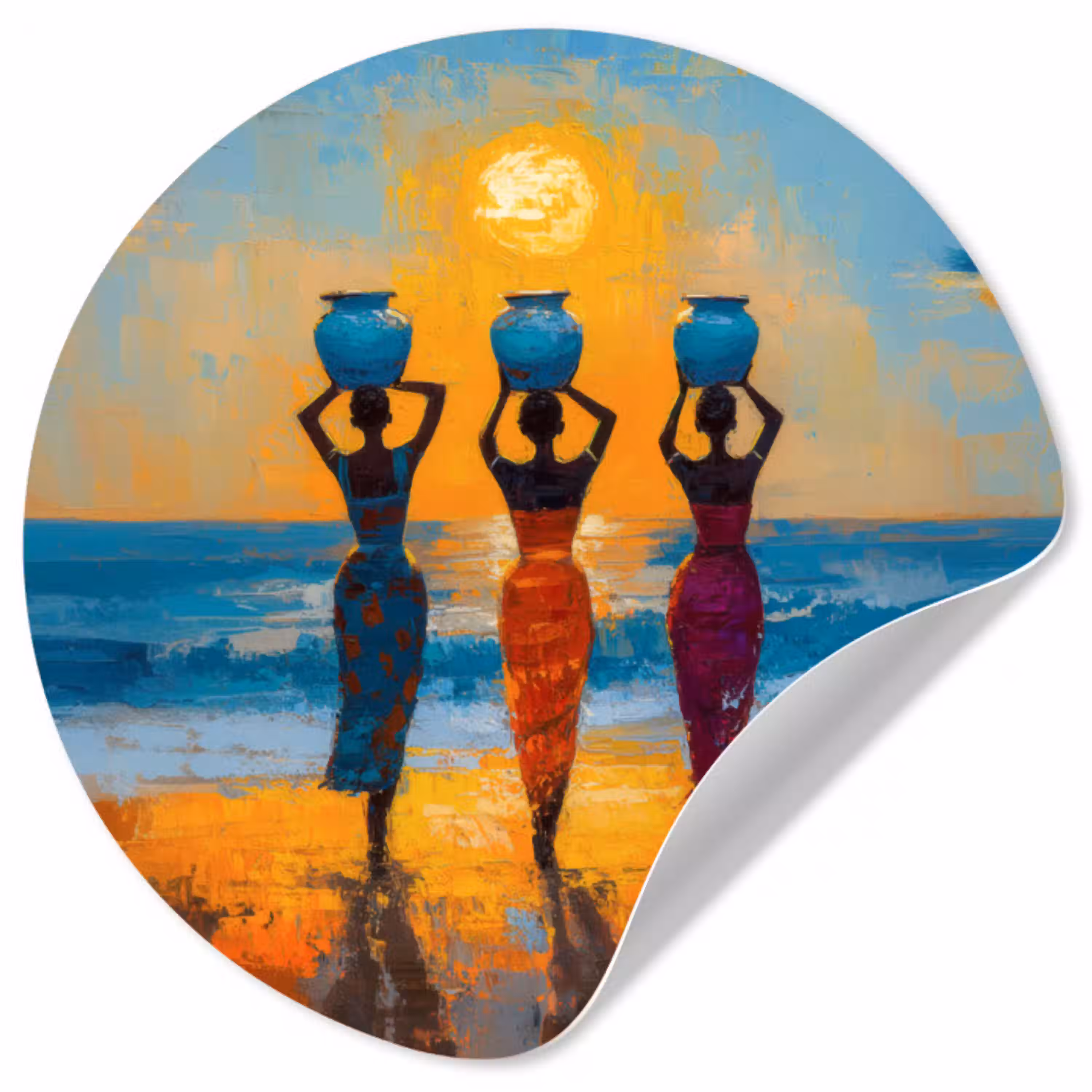 Vrouwen - Strand - Zondsondergang Wandcirkel behangsticker klein -3d