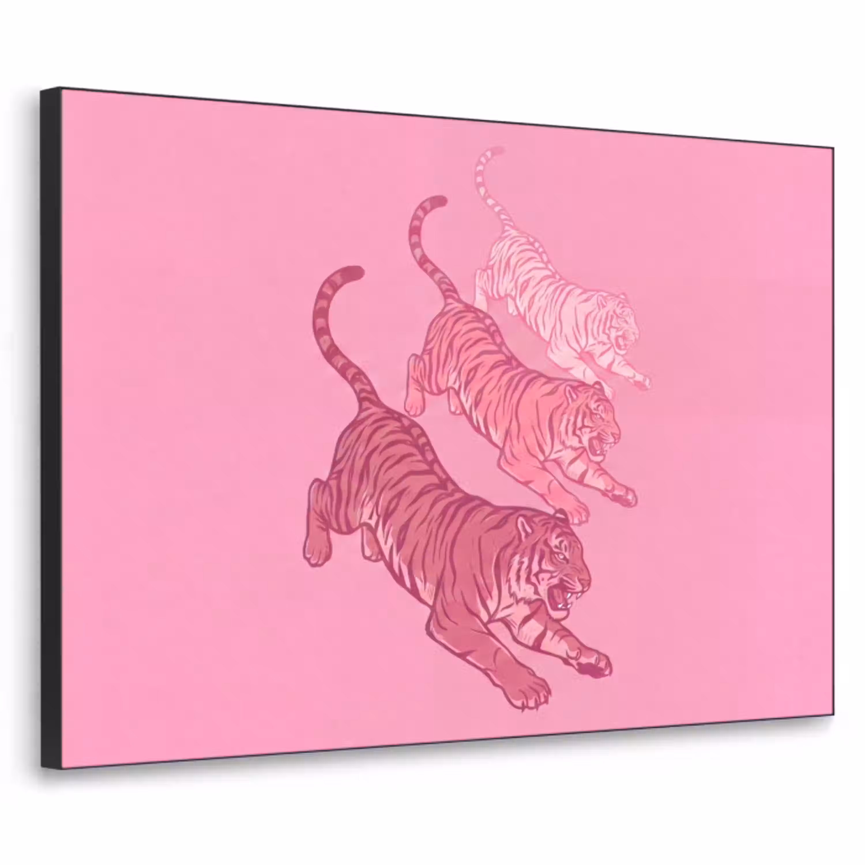 Kat - Springend - Dieren - Roze - Modern Textielframe zwart klein -3d
