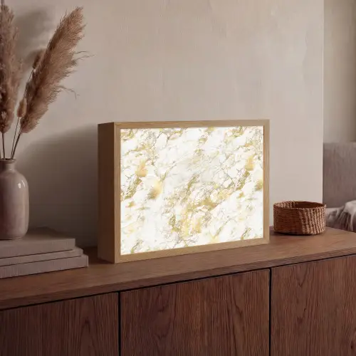 Marmer - Goud - Structuur Light Box met batterij (Wandlamp) middel 907 -sfeer2
