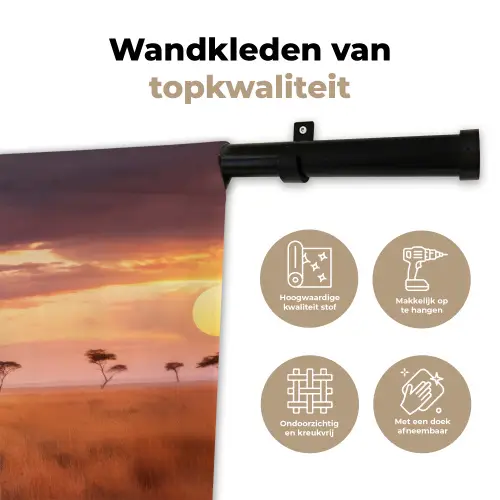 Groep olifanten - Open vlakte - Zon Wandkleed katoen klein -sfeer2
