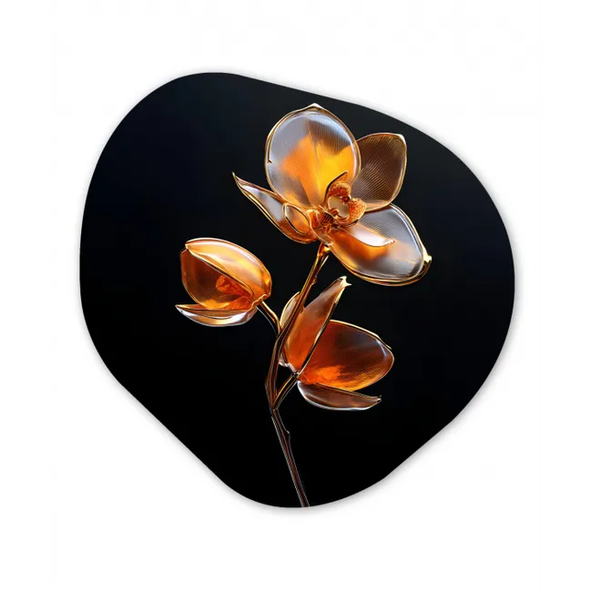 Bloem - Orchidee - Oranje Wandcirkel Organisch Plexiglas middel -3d