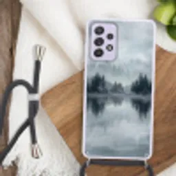 Bos - Meer - Mist - Natuur - Grijs Hoesje Samsung Galaxy A52 5G met koord klein -sfeer4