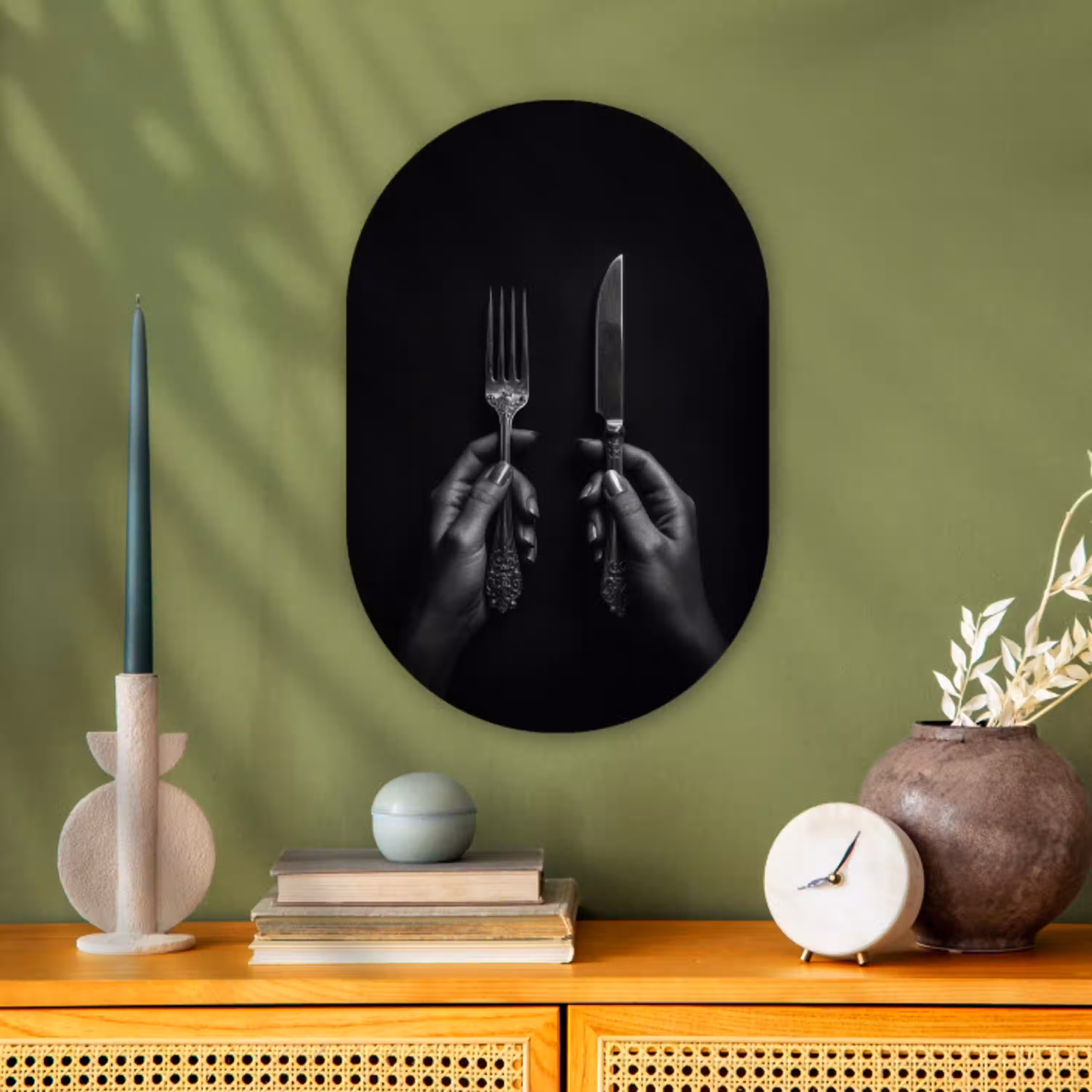 Bestek - Zwart - Wit Wandcirkel Ovaal Forex klein -sfeer2