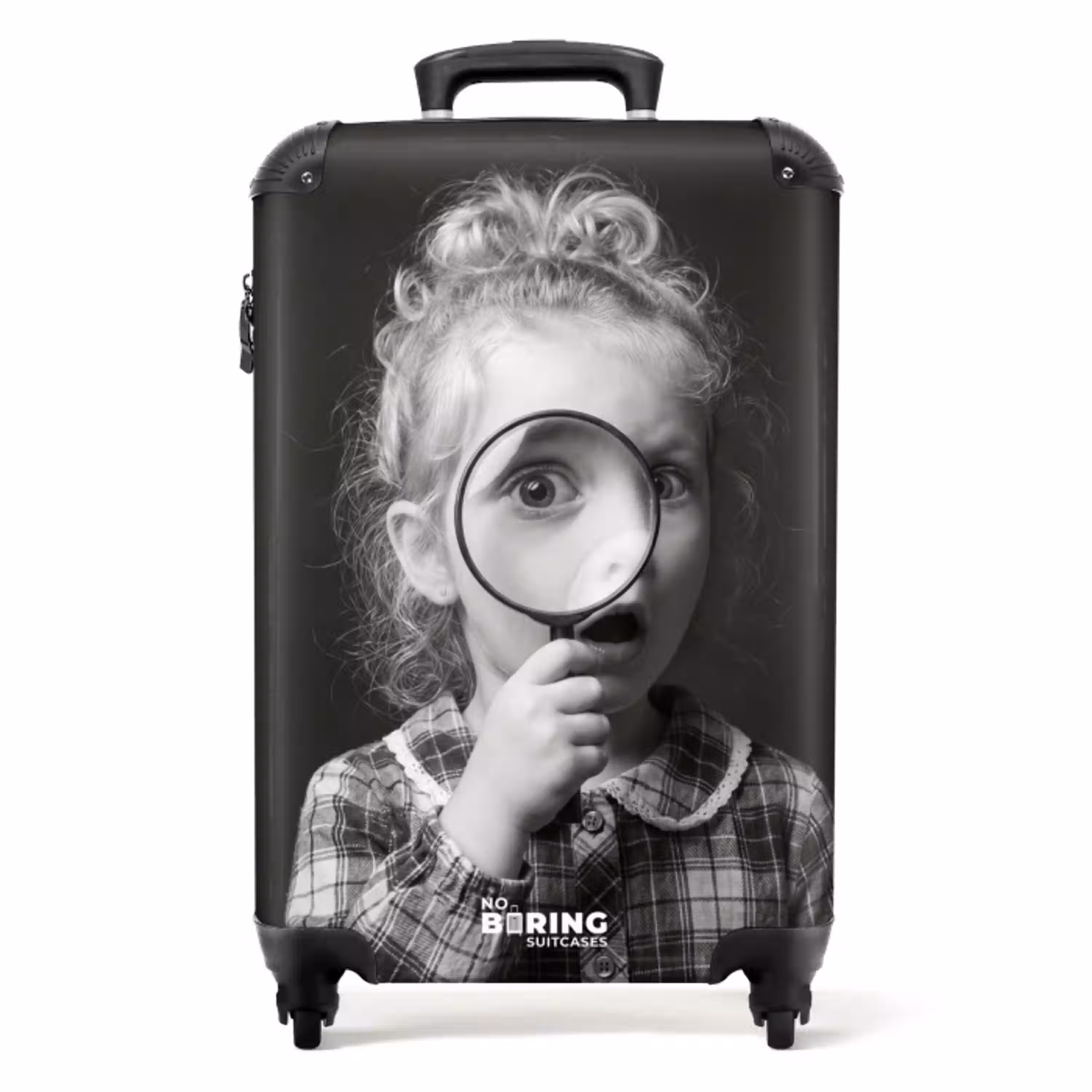 Kind - Vergrootglas - Portret - Zwart-wit NBS - Handbagage koffer - Volwassenen Unisex middel -productfoto_recht