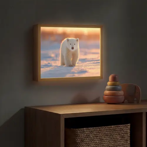 Ijsbeer - Sneeuw - Zonsopgang Light Box met batterij (Wandlamp kind) middel -sfeer5_kind