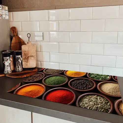 Bakjes - Hout - Kruiden - Kleurrijk Inductie beschermer vinyl 3mm klein -sfeer3