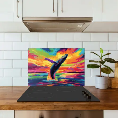 Zonsondergang - Walvis - Geschilderd - Kleurrijk keuken achterwand spatscherm klein -sfeer2