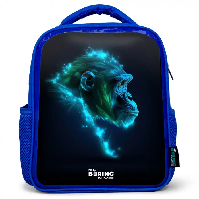 Neon silhouet van een chimpansee Kinderrugzak - Blauw middel -3d