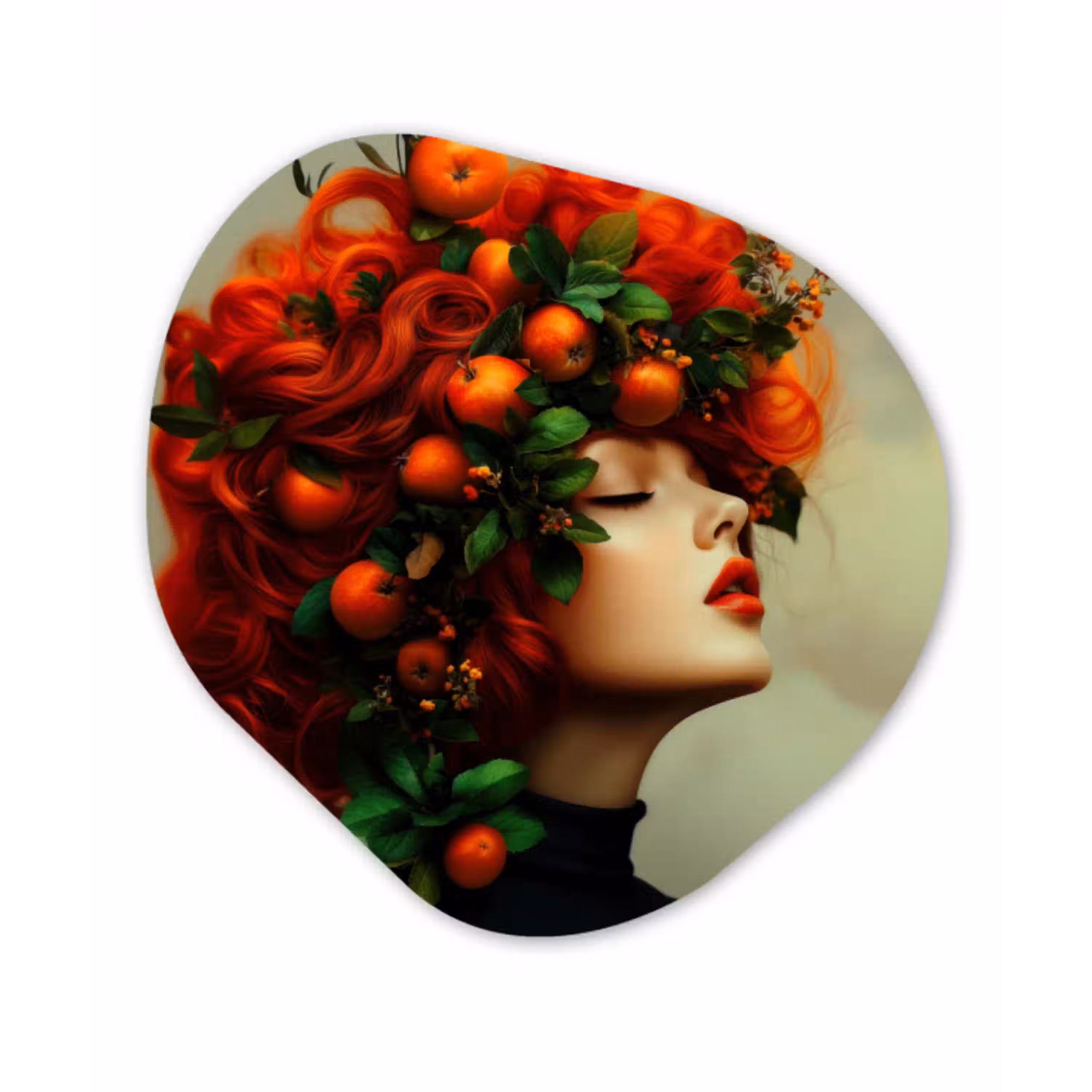 Vrouw - Appels - Rood - Bladeren Wandcirkel Organisch Plexiglas middel -3d