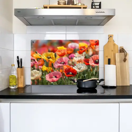 Bloemenveld - Klaprozen - Kleurrijk Inductie beschemer met haakjes klein -sfeer2