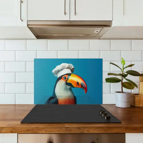 Toekan - Papegaai - Vogel - Koksmuts keuken achterwand spatscherm klein -sfeer2