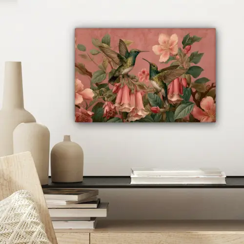Kolibries - Bloemen - Groen - Roze canvas 2cm klein -sfeer6