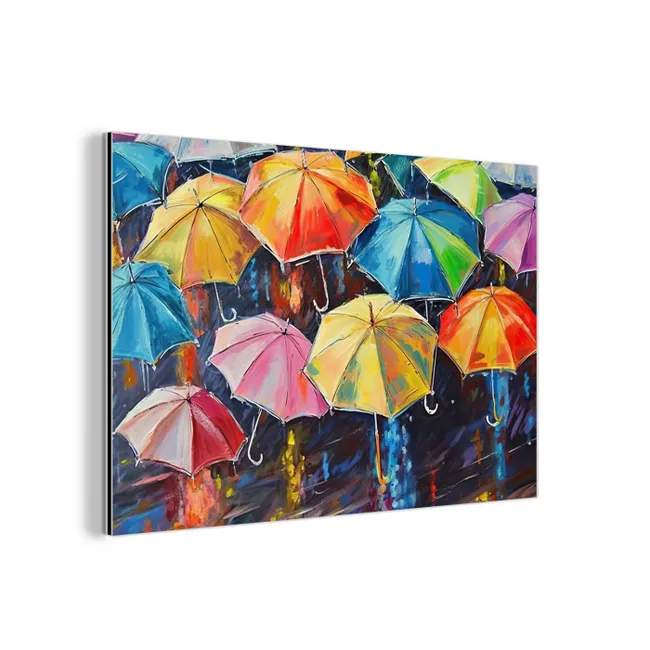 Paraplu's - Schilderij - Kunst - Regenboog aluminium wit klein -3d