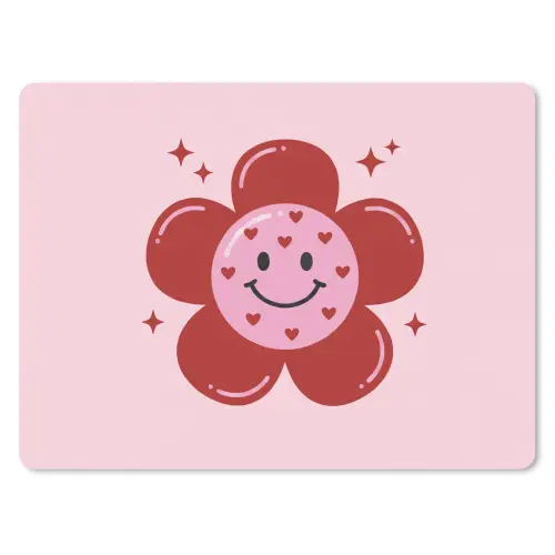 Bloem - Roze - Hartjes muismat rubber klein -3d