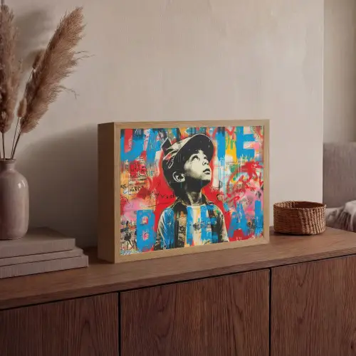 Graffiti - Jongen - Street art - Kleuren Light Box met batterij (Wandlamp) middel -sfeer2