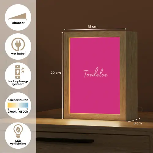 Toedeloe - Roze Light Box met kabel (Tafellamp) klein -USP_NL