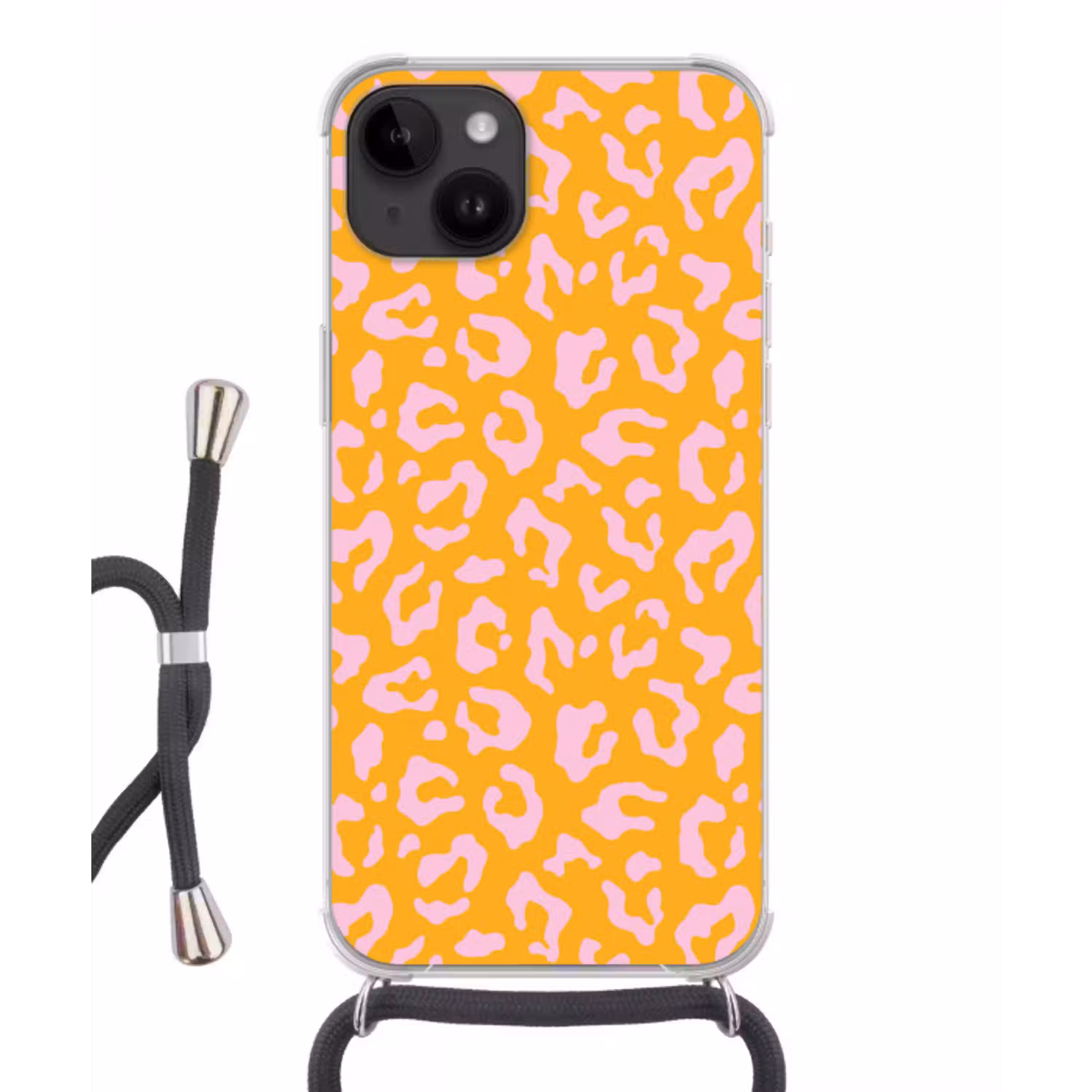 Panterprint - Oranje - Roze - Dierenprint Crossbody Case iPhone 14 middel -3d