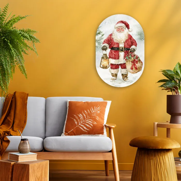 Kerstman- Winter - Sneeuw - Wit - Rood Wandcirkel Ovaal Forex klein -sfeer4