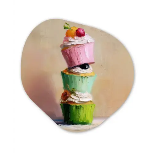 Cupcakes - Gestapeld - Kleurrijk - Fruit Wandcirkel Organisch Forex 3mm klein -3d